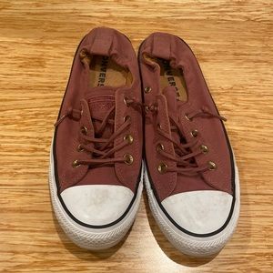 Pink/maroon slip on converse